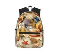 SDEGTHO Starfish Seashell Sandy Beach Theme Printed Casual Backpack Spacious Rucksack With Multi Pockets For Travel Outdoor Activities