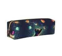 SDEGTHO Strap Star Fox Pattern Printed Leather Zipper Pencil Case for Students, Multi Purpose Pen Pouch for Kids Small Makeup Bag for Pens, Pencils, Markers