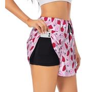 SDEGTHO Strawberry Pattern Stylish Printed Athletic Shorts for Women, Soft Double Layer Running Shorts with Hidden Pocket for Yoga, Fitness
