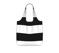 SDEGTHO stripes black white Printed Foldable Grocery Bag, 25L Reusable Shopping Tote, Lightweight Bag for Travel Daily Use