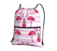 SDEGTHO Summer Tropical Flamingo and Pineapple Print Foldable Backpack, Adjustable Drawstring Water Resistant Bag for Quick Trips and Outings