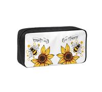 SDEGTHO Sunflower and Bee Printed Stationery Case Spacious Pencil Pouch Polyester Zip Organizer for School College Office Days
