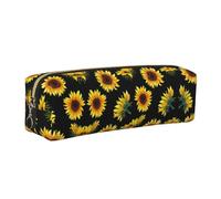 SDEGTHO Sunflower Blooming Flowers Plants Black and Yellow Leather Pencil Case for Students, Stylish Printed Zippered Pouch for School Supplies, Back-to-School Season Essentials