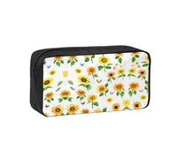 SDEGTHO Sunflower Butterfly Printed Stationery Case Spacious Pencil Pouch Polyester Zip Organizer for School College Office Days