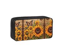 SDEGTHO Sunflower Wood Panel Printed Stationery Case Spacious Pencil Pouch Polyester Zip Organizer for School College Office Days
