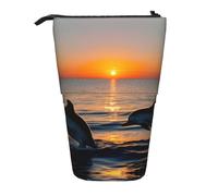 SDEGTHO Sunset Dolphins Standing Pencil Case,Cute Stand Up Pencils Pouch,Telescopic Pen Pouches,Portable Pens Holder, Black, One Size, Fashion