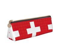 SDEGTHO Swiss Flag Fashion Triangular Leather Zipper Pencil Pouch With Large Storage Capacity Pencil Pouch, White, One Size, Art Deco