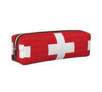 SDEGTHO Swiss Flag Printed Leather Zipper Pencil Case for Students, Multi Purpose Pen Pouch for Kids Small Makeup Bag for Pens, Pencils, Markers