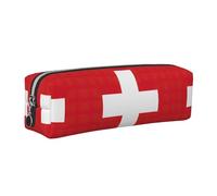 SDEGTHO Swiss Flag Printed Leather Zipper Pencil Case for Students, Multi Purpose Pen Pouch for Kids Small Makeup Bag for Pens, Pencils, Markers