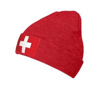 SDEGTHO Swiss Flag Slouchy Beanies for Unisex Winter Lightweight Knit Hat Cuffed Soft Warm Slouch Beanie Cap Red