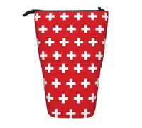 SDEGTHO Swiss Flag Standing Pencil Case,Cute Stand Up Pencils Pouch,Telescopic Pen Pouches,Portable Pens Holder, Black, One Size, Fashion