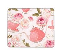 SDEGTHO Tea Cups with Roses Romantic Shabby Full Coverage Desk Pad and Mouse Mat, Lock Edge Non-Slip Design for Extended Use with Computer