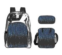 SDEGTHO the Blue Binary Printed See-Through School Bag Bundle, Sturdy Handle 3pc Set, Events Stadium Concerts Approved