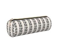 SDEGTHO the Reader Printed Round Leather Pencil Organizer, Compact Zippered Pouch, Sl esk Accessory Storage