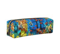 SDEGTHO The Underwater World Tropical Fish Print Leather Pencil Case for Students, Simple Pen Bag for Boys Girls Small Zipper Pouch for School Supplies, Markers, Makeups, Coins