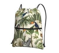 SDEGTHO Trees and Animals Print Zipper Backpack, Water Resistant Drawstring Bag, Compact Foldable for Sports Yoga Dance