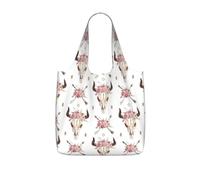 SDEGTHO Tribal Bull Skull On White Print Packable Grocery Shopper Reusable Tote 25l Polyester Shoulder Bag Modern Holiday Gift
