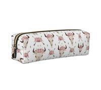 SDEGTHO Tribal Bull Skull On White Printed Leather Zipper Pencil Case for Students, Multi Purpose Pen Pouch for Kids Small Makeup Bag for Pens, Pencils, Markers