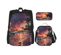 SDEGTHO Tropical Sunset Bookbag Set Includes Large Capacity Backpack,Lunch Box And Pencil Case 3 Pieces Bagpack Sets, Black, One Size