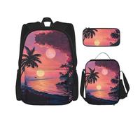 SDEGTHO Tropical Sunset Bookbag Set Includes Large Capacity Backpack,Lunch Box And Pencil Case 3 Pieces Bagpack Sets, Black, One Size