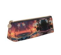SDEGTHO Tropical Sunset Fashion Triangular Leather Zipper Pencil Pouch With Large Storage Capacity Pencil Pouch, White, One Size, Art Deco