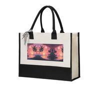 SDEGTHO Tropical Sunset Halloween Canvas Tote Bags For Women Canvas Gift Bag Reusable Tote Bag For Shopping Grocery, Beige, One Size