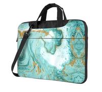 SDEGTHO Turquoise Gold Marble Print Multi-Pocket Laptop Bag Shoulder Crossbody Case Shockproof Computer Briefcase For Sports