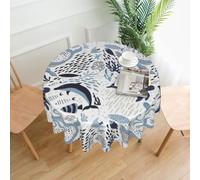 SDEGTHO Turtle Octopus Pattern Ocean Theme Print Modern Retro Round Tablecloth 60in Polyester Fabric Cover for Party Dining Table Washable