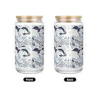 SDEGTHO Turtle Octopus Pattern Ocean Theme Printing Cute Drinking Glasses with Glass Straw 16 Ounce for Beer Iced Coffee Whiskey Gift