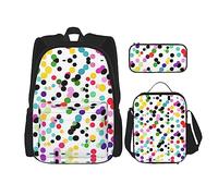 SDEGTHO Twister Polka Dots Bookbag Set Includes Large Capacity Backpack,Lunch Box And Pencil Case 3 Pieces Bagpack Sets, Black, One Size