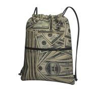SDEGTHO US Dollar Currency Money Print Foldable Backpack, Adjustable Drawstring Water Resistant Bag for Quick Trips and Outings