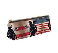 SDEGTHO Us Military Soldiers Patriotic Memorial Day Fashion Triangular Leather Zipper Pencil Pouch With Large Storage Capacity Pencil Pouch, White, One Size, Art Deco
