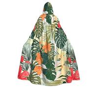 SDEGTHO Vegetation Leaves With Hibiscus Flowers Gothic Robe Wizard Cloak Adult Long Cape For Masquerade Medieval Halloween Costume