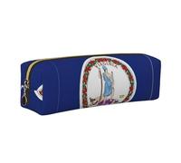 SDEGTHO Virginia State Flag Printed Leather Zipper Pencil Case for Students, Multi Purpose Pen Pouch for Kids Small Makeup Bag for Pens, Pencils, Markers