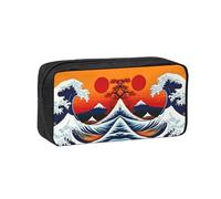 SDEGTHO Wave Mount Fuji Sun Boat Tree Printed Pencil Organizer Roomy Zip Bag Durable Polyester Storage Pouch for Students Artists Work Travel