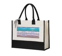SDEGTHO White Beach Tropical Sea Halloween Canvas Tote Bags For Women Canvas Gift Bag Reusable Tote Bag For Shopping Grocery, Beige, One Size
