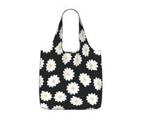 SDEGTHO White Daisy 2 Print Packable Grocery Shopper Reusable Tote 25l Polyester Shoulder Bag Modern Holiday Gift