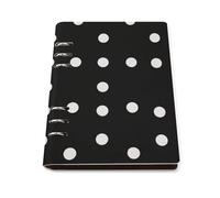 SDEGTHO White Dots On Black Background Lays Flat A5 Notebook, Refillable Leather Journal for Daily Organizer, Business Notes