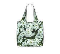 SDEGTHO White Flowers Print Packable Grocery Shopper Reusable Tote 25l Polyester Shoulder Bag Modern Holiday Gift