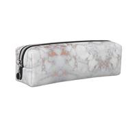 SDEGTHO White Marble Rose Gold Print Leather Pencil Case for Students, Simple Pen Bag for Boys Girls Small Zipper Pouch for School Supplies, Markers, Makeups, Coins