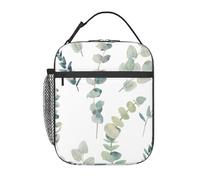 SDEGTHO White Natural Greenery Twig Print Insulated Lunch Bag Thermal Lunch Tote Portable Cooler Bag for Daily Commute Use