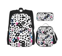 SDEGTHO White Polka Dot Bookbag Set Includes Large Capacity Backpack,Lunch Box And Pencil Case 3 Pieces Bagpack Sets, Black, One Size