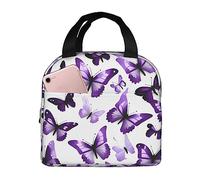 SDEGTHO White Purple Butterflies Portable Lunch Box For Men Women Reusable Small Bag For Office Outdoor