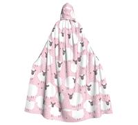 SDEGTHO White Sheep On Pink Background Gothic Robe Wizard Cloak Adult Long Cape For Masquerade Medieval Halloween Costume