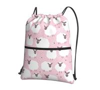 SDEGTHO White sheep on pink background Print Foldable Backpack, Adjustable Drawstring Water Resistant Bag for Quick Trips and Outings