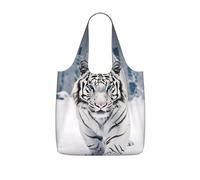 SDEGTHO White Tiger Print Packable Grocery Shopper Reusable Tote 25l Polyester Shoulder Bag Modern Holiday Gift