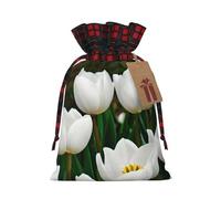 SDEGTHO White Tulips Flower 1pcs Durable Material Tote Bag 8.3 * 11.8in With Drawstring Choice For Halloween Stylish Gift
