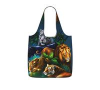 SDEGTHO Wildlife Theme Print Packable Grocery Shopper Reusable Tote 25l Polyester Shoulder Bag Modern Holiday Gift