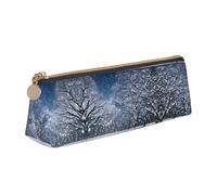 SDEGTHO Winter Snow Falling In The Park Fashion Triangular Leather Zipper Pencil Pouch With Large Storage Capacity Pencil Pouch, White, One Size, Art Deco