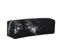 SDEGTHO Wolf Pattern On Snow Printed Leather Zipper Pencil Case for Students, Multi Purpose Pen Pouch for Kids Small Makeup Bag for Pens, Pencils, Markers